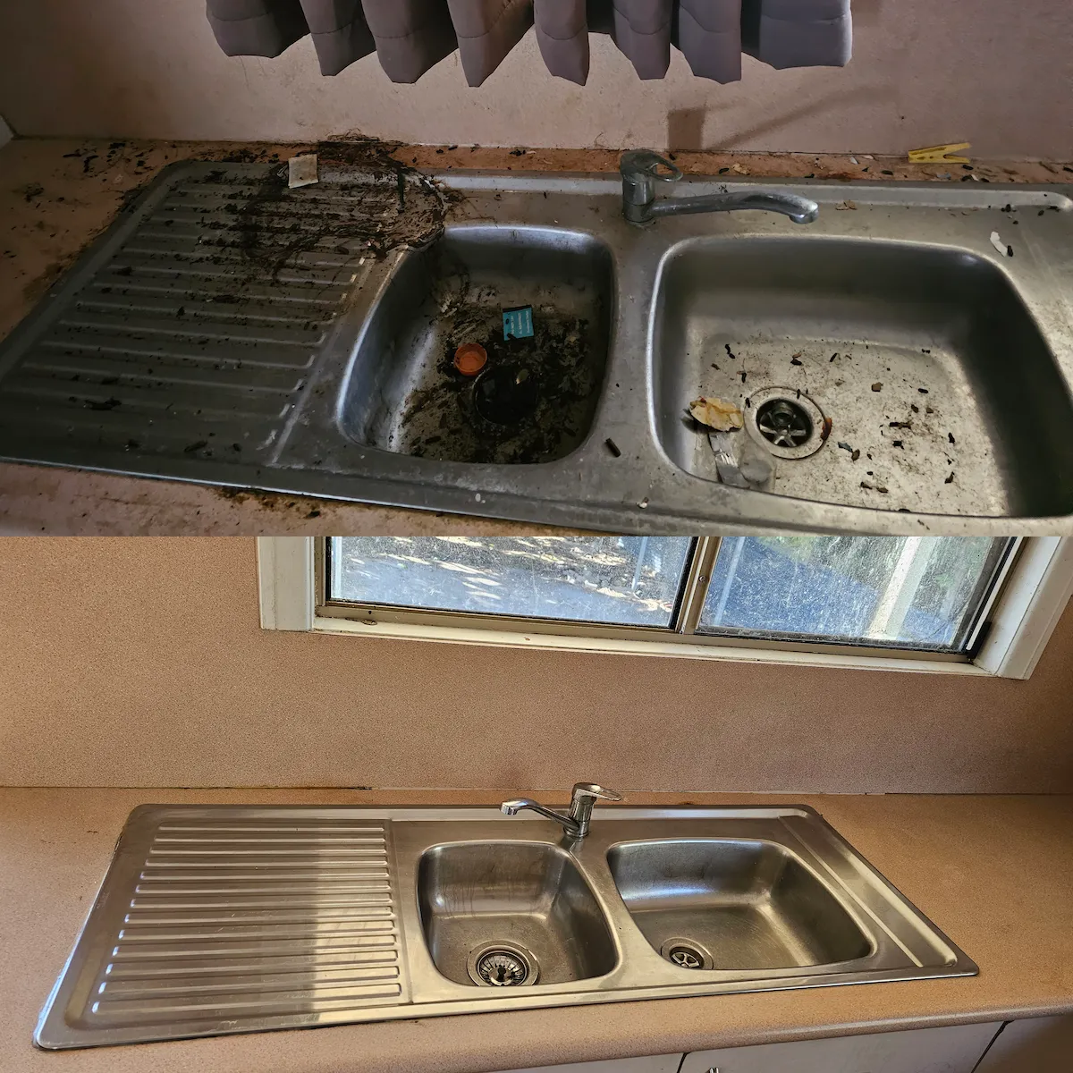 Kitchen sink before and after a deep clean